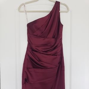 David's Bridal One Shoulder Dress, Size: 2, Color: Wine
